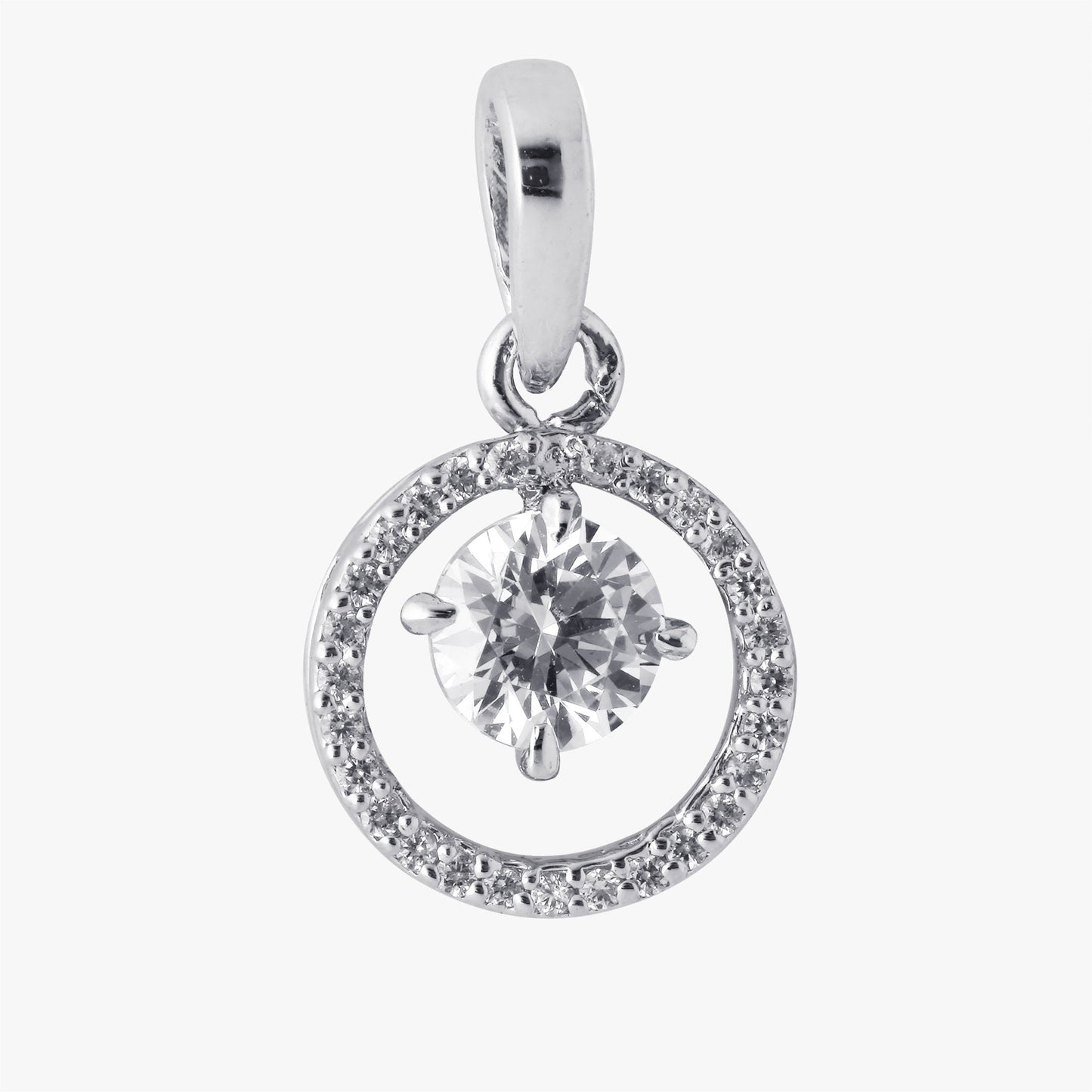 Sterling Silver Round Halo shaped Pendant & Chain