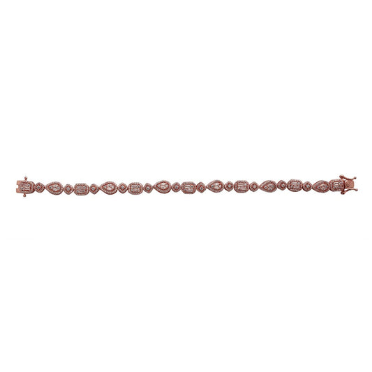 LustreCo 92.5 Silver Tennis Bracelet Assorted shapes Round Baguetts CZ In Rose Gold Color For Women