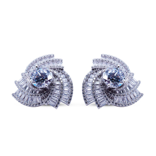 925 Silver Chakkari CZ Stud Earrings in White Gold Polish for Women
