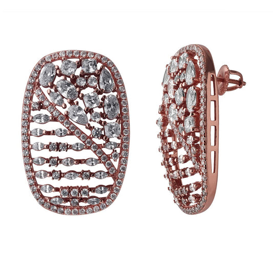 Rose Gold Rhombus Dangler Earrings in 925 Silver with CZ Stones