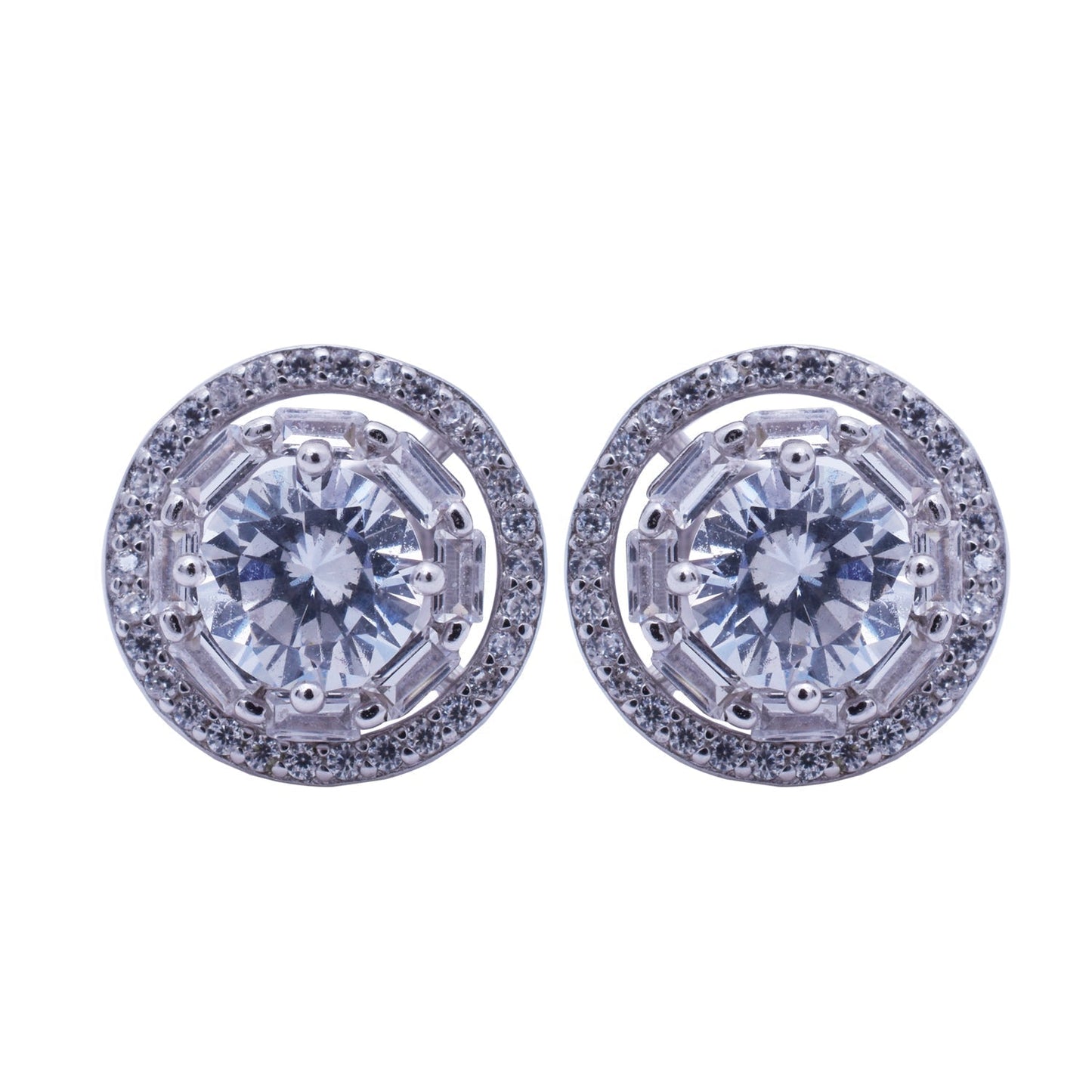 Detachable Double Layer CZ Silver Earrings in White Gold Finish