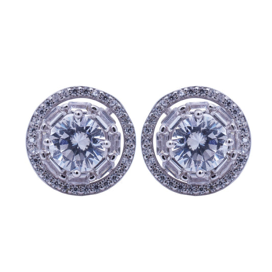 Detachable Double Layer CZ Silver Earrings in White Gold Finish