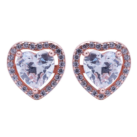 LustreCo 92.5 Pure Silver Earrings Heart Double Layer CZ Rose Gold Earrings For Women & Girls