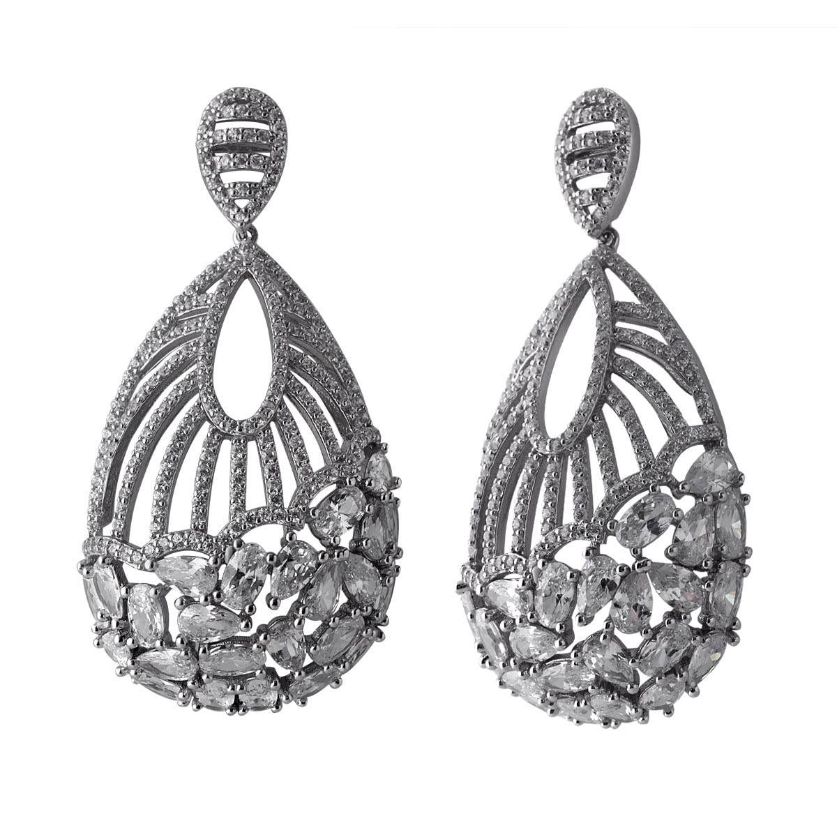 Sparkling Pear & Cushion CZ Dangler Earrings in 925 Sterling Silver