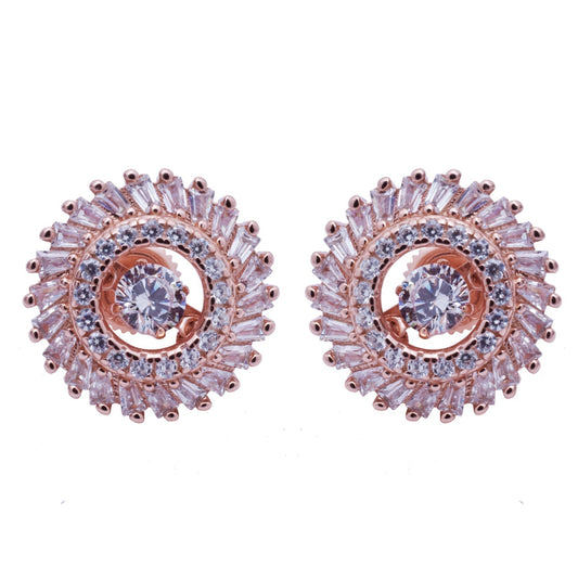 Rose Gold Dancing CZ Stud Earrings in 925 Sterling Silver