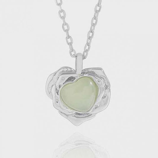 Sterling Silver Green Crystal Heart Floral Pendant with Chain