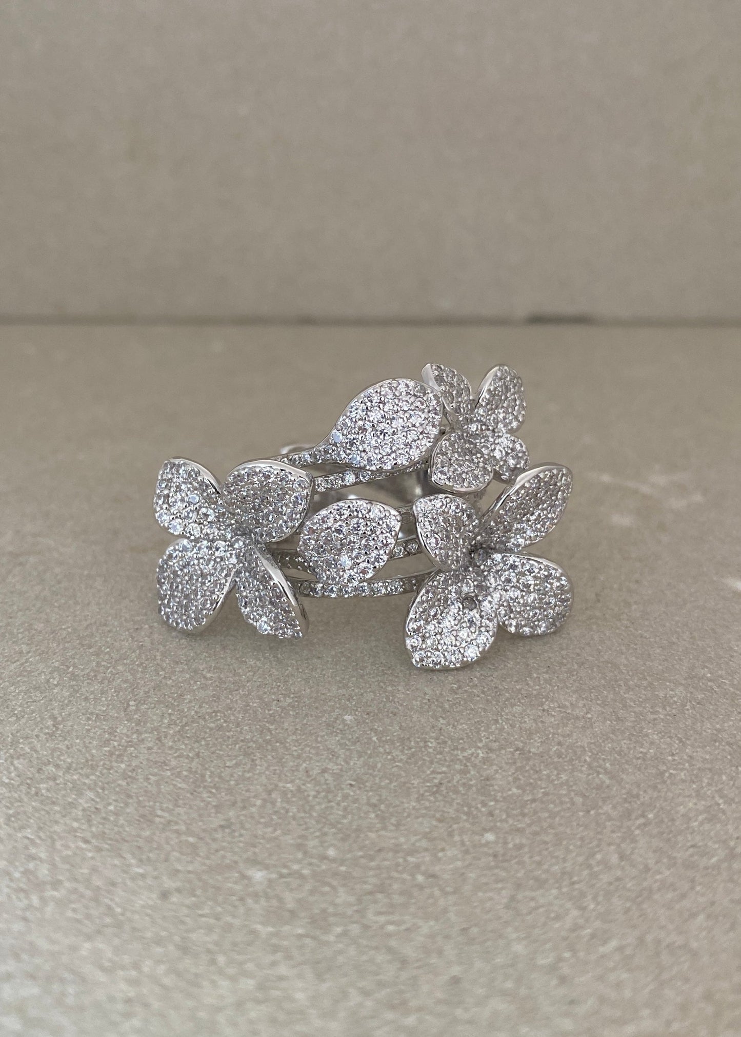 Silver Alloy Bloom Bond Ring with CZ & Semi-Precious Stones