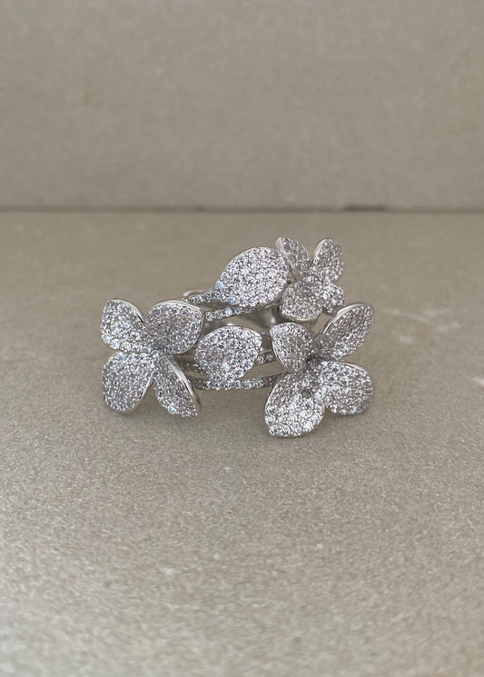 Silver Alloy Bloom Bond Ring with CZ & Semi-Precious Stones