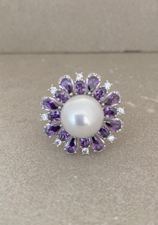 Bloom Pop Silver Alloy Ring | CZ & Semi-Precious Stones for Women