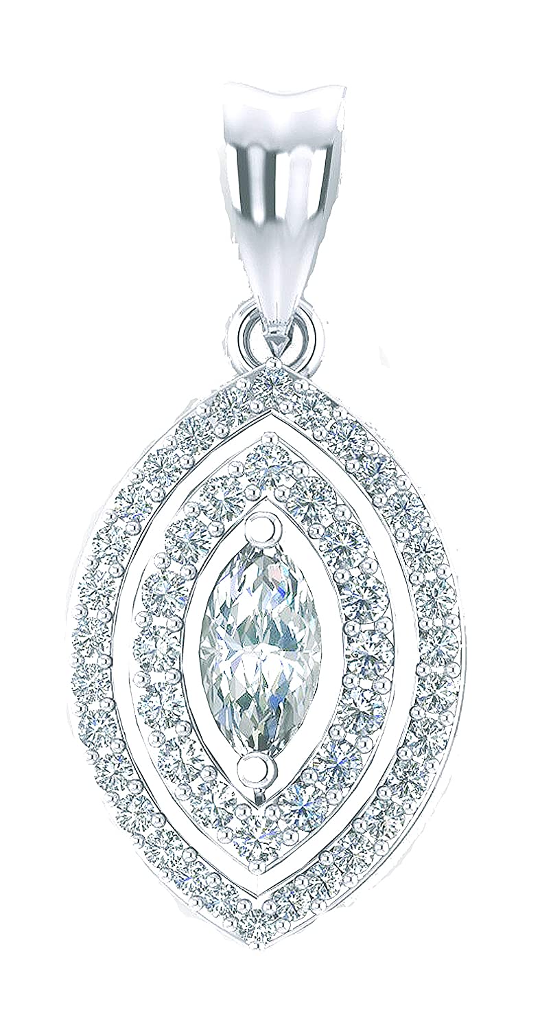 Marquise-Cut Diamond Pendant set with Double Halo in Sterling Silver