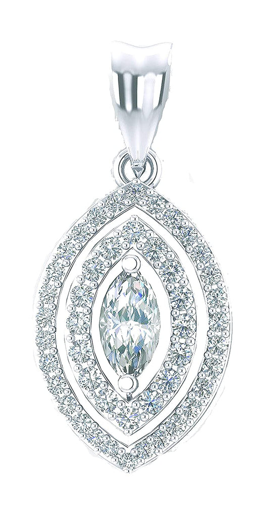 Marquise-Cut Diamond Pendant set with Double Halo in Sterling Silver