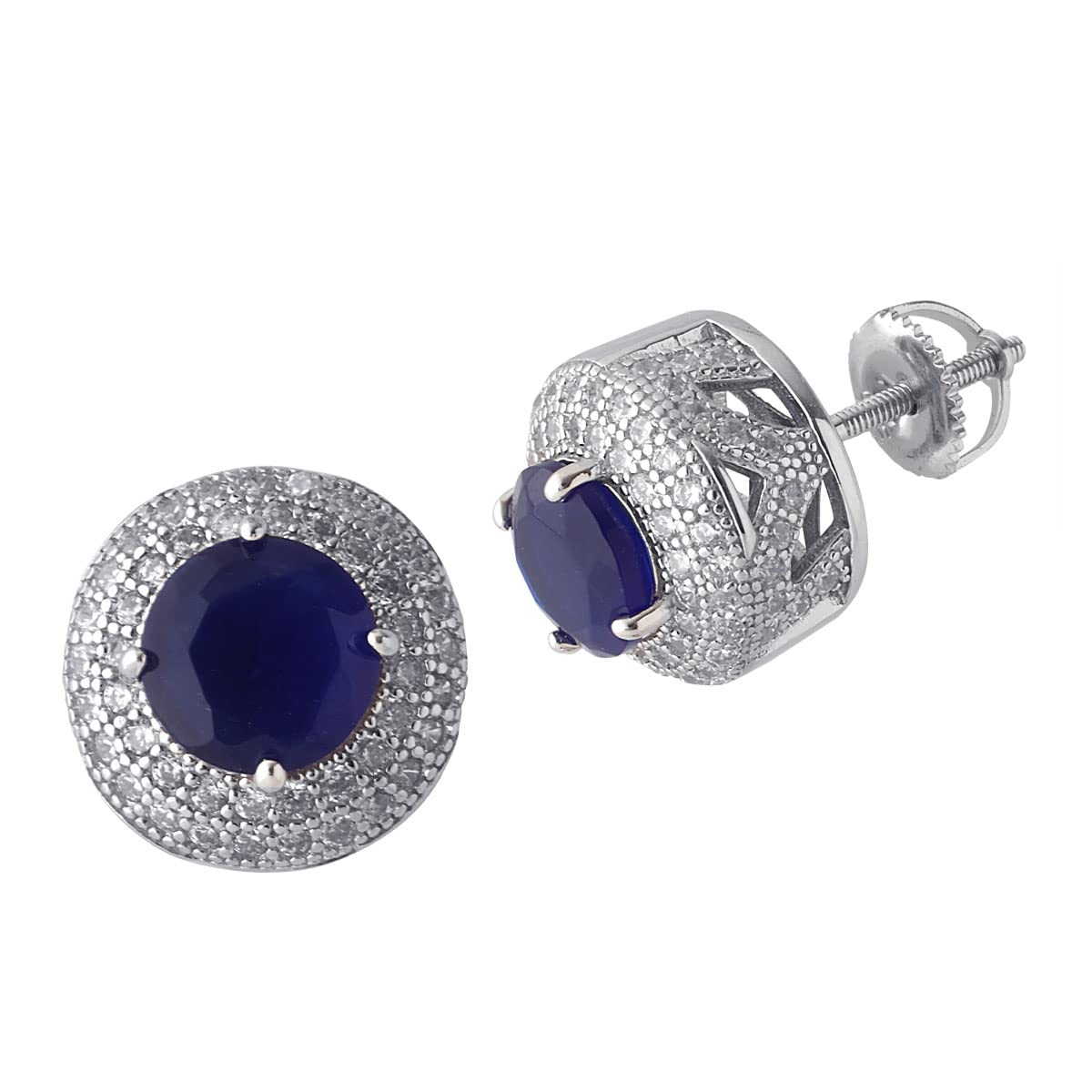 Blue Sapphire Stone Silver Earrings with CZ | 92.5 Sterling Silver