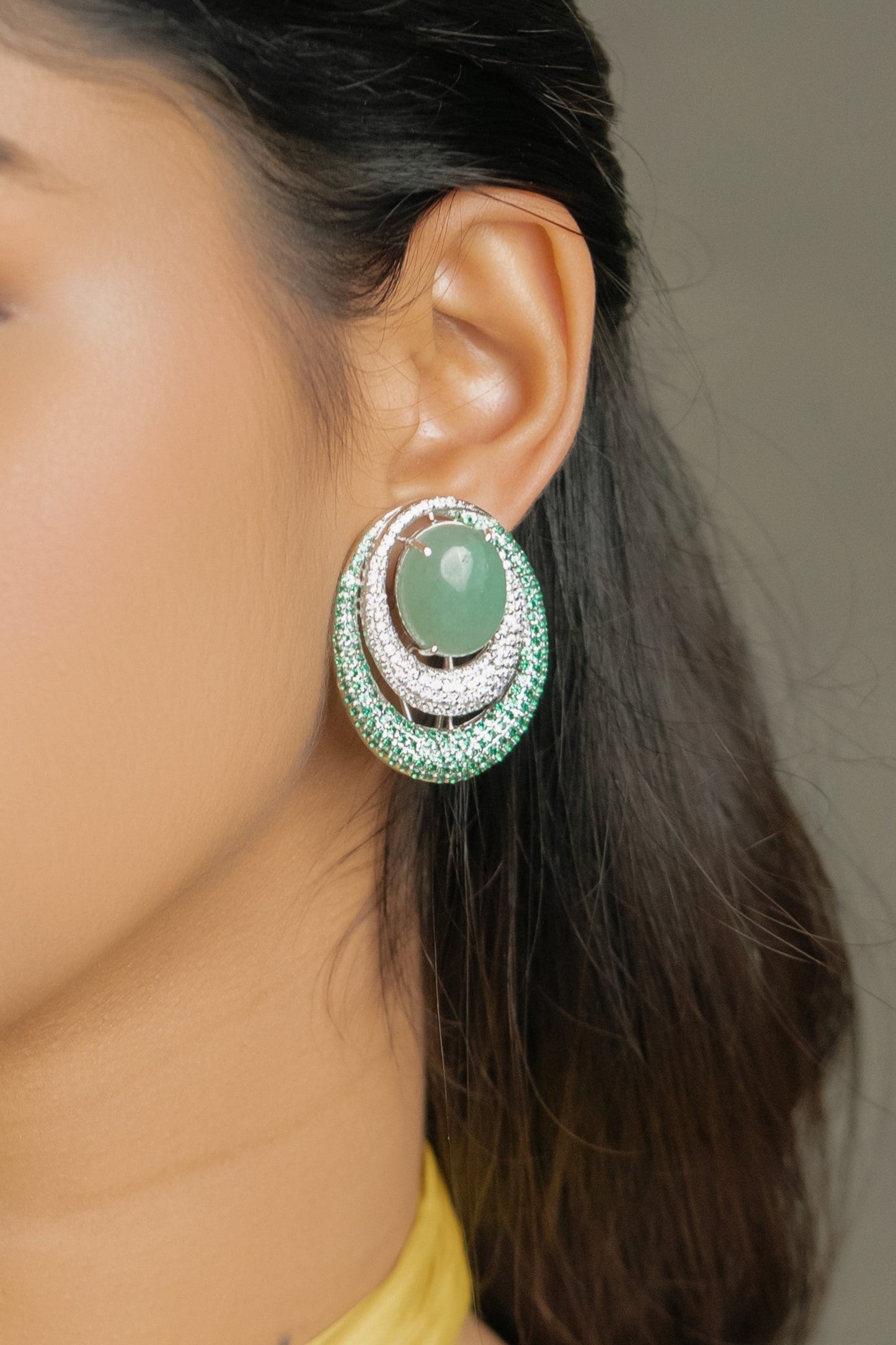 925 Silver Cosmic Circle Stud Earrings with Semiprecious Stones