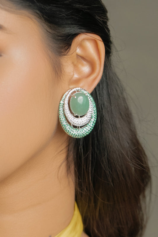 925 Silver Cosmic Circle Stud Earrings with Semiprecious Stones