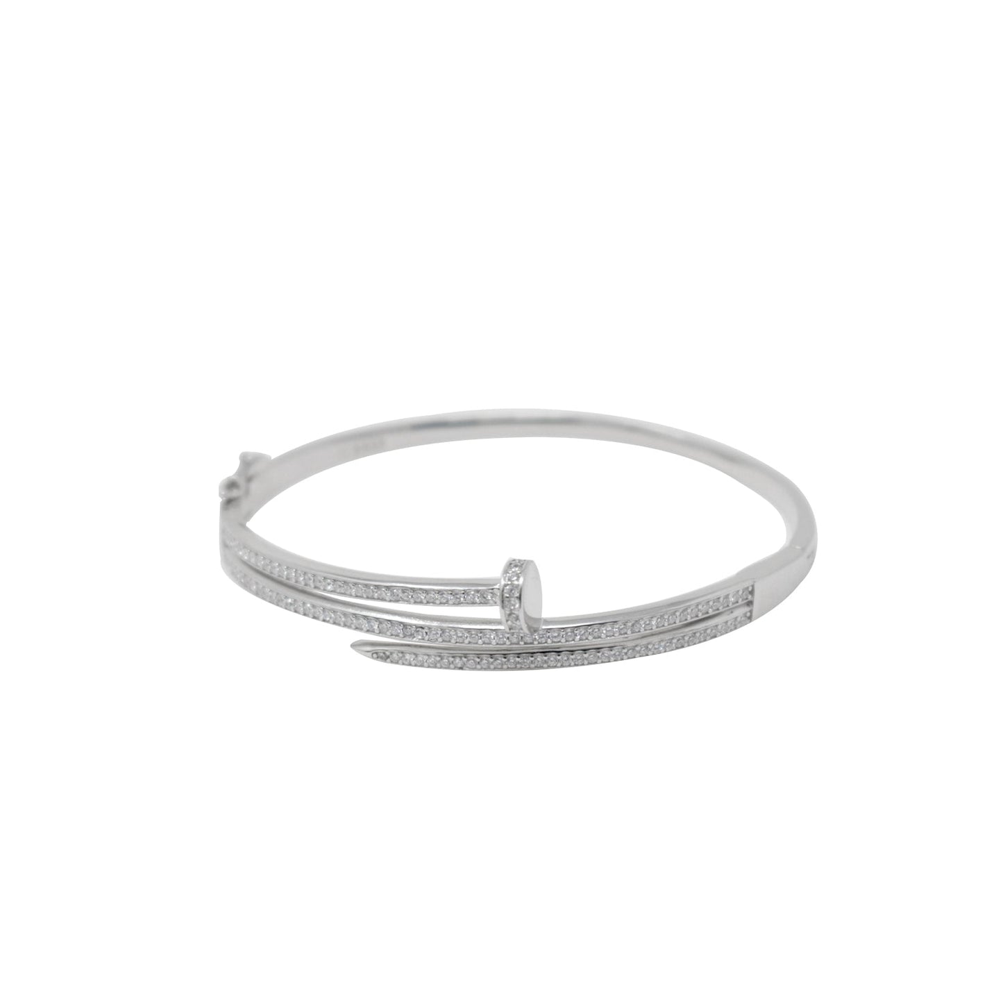 LustreCo 92.5 Silver Bracelet Italian Nail CZ In White Gold For Women, Girls