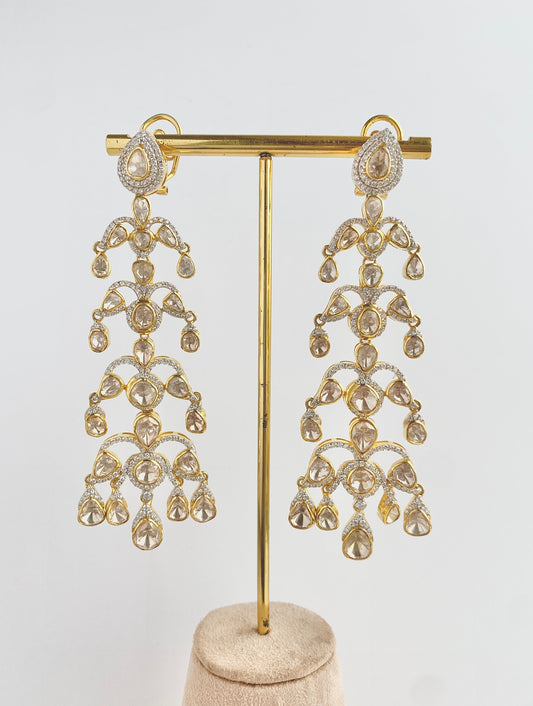 Gold Plated 925 Silver Dangle Earrings | Moissanite & Semiprecious