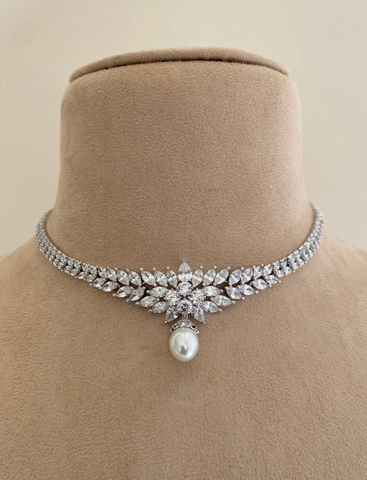 Elure Silver Alloy CZ & Semi-Precious Stone Necklace Set