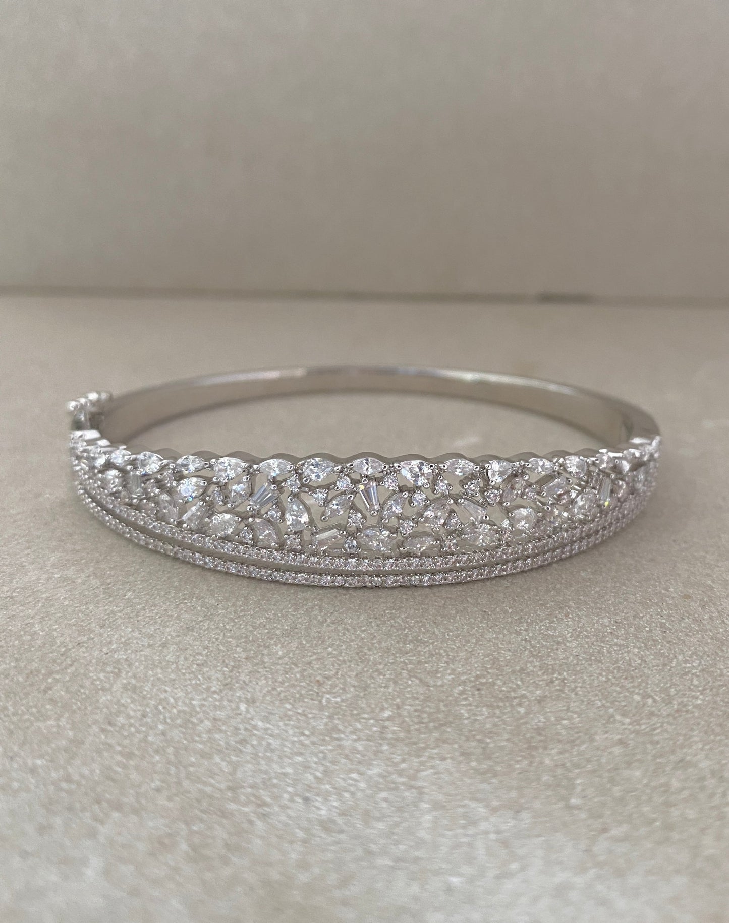 Elegant Eterna Silver Alloy Cuff Bracelet with CZ & Semi-Precious Stones