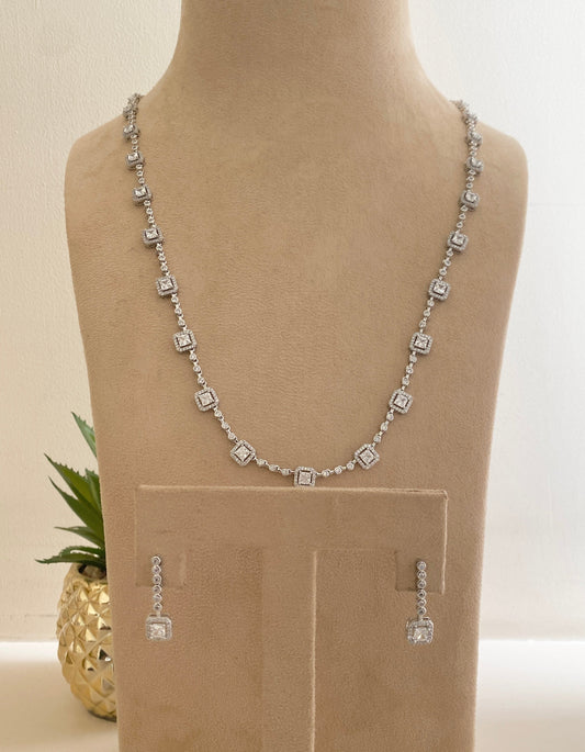 Elegant Silver Alloy Necklace Set with CZ & Semi-Precious Stones