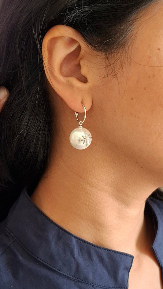 Elegant Fleur Pearl & CZ Drop Stud Earrings in Silver Alloy