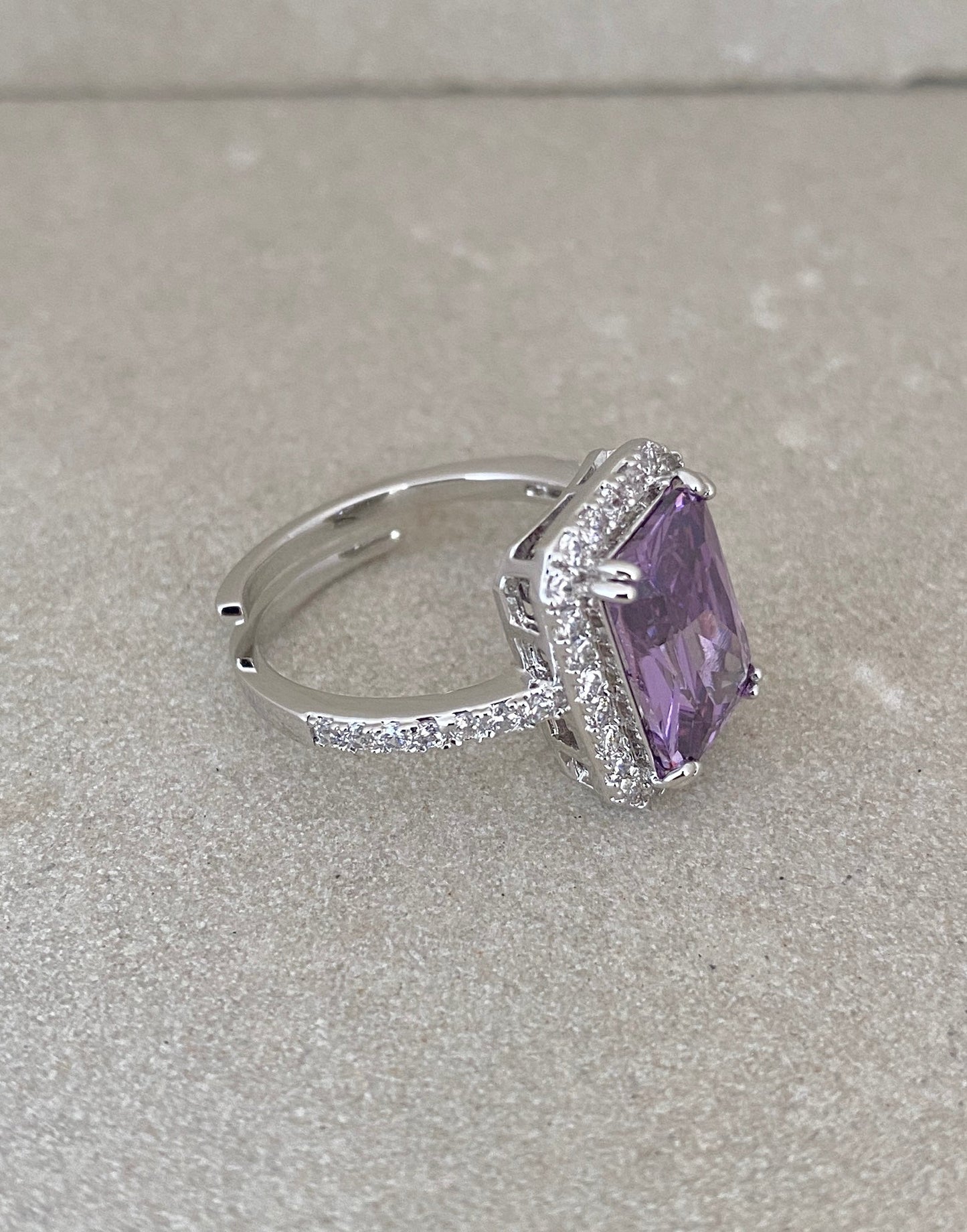 Trendy Frame Pop Ring - Silver Alloy, CZ & Semi-Precious Stones