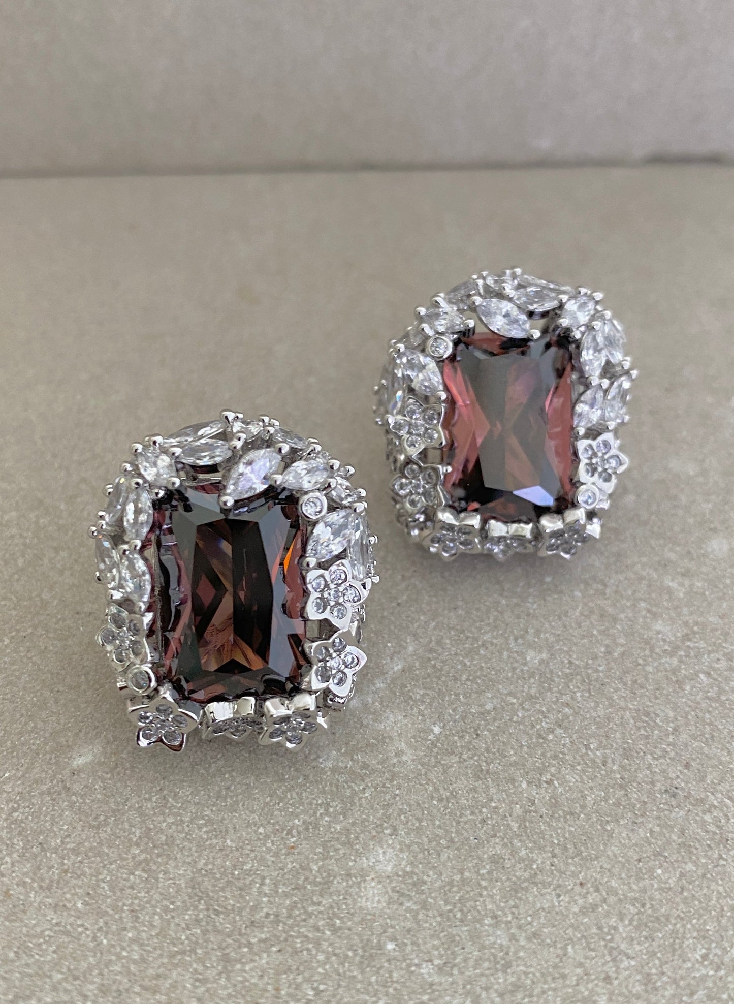 Dazzling Silver Alloy Cubic Zirconia & Semi-Precious Stud Earrings