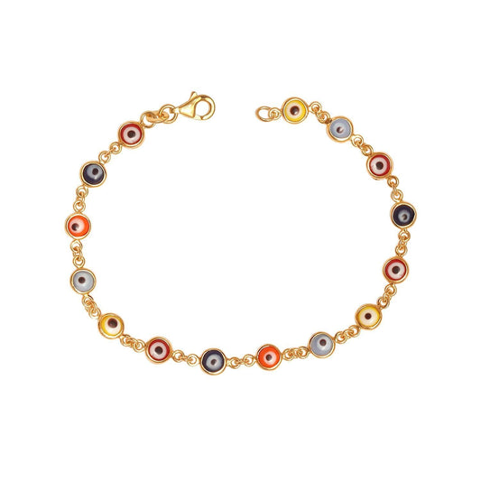 925 Sterling Silver 14K Gold Plated Protection Mixed Colorful Mini Turkish Evil Eye Bracelet for Women Teen