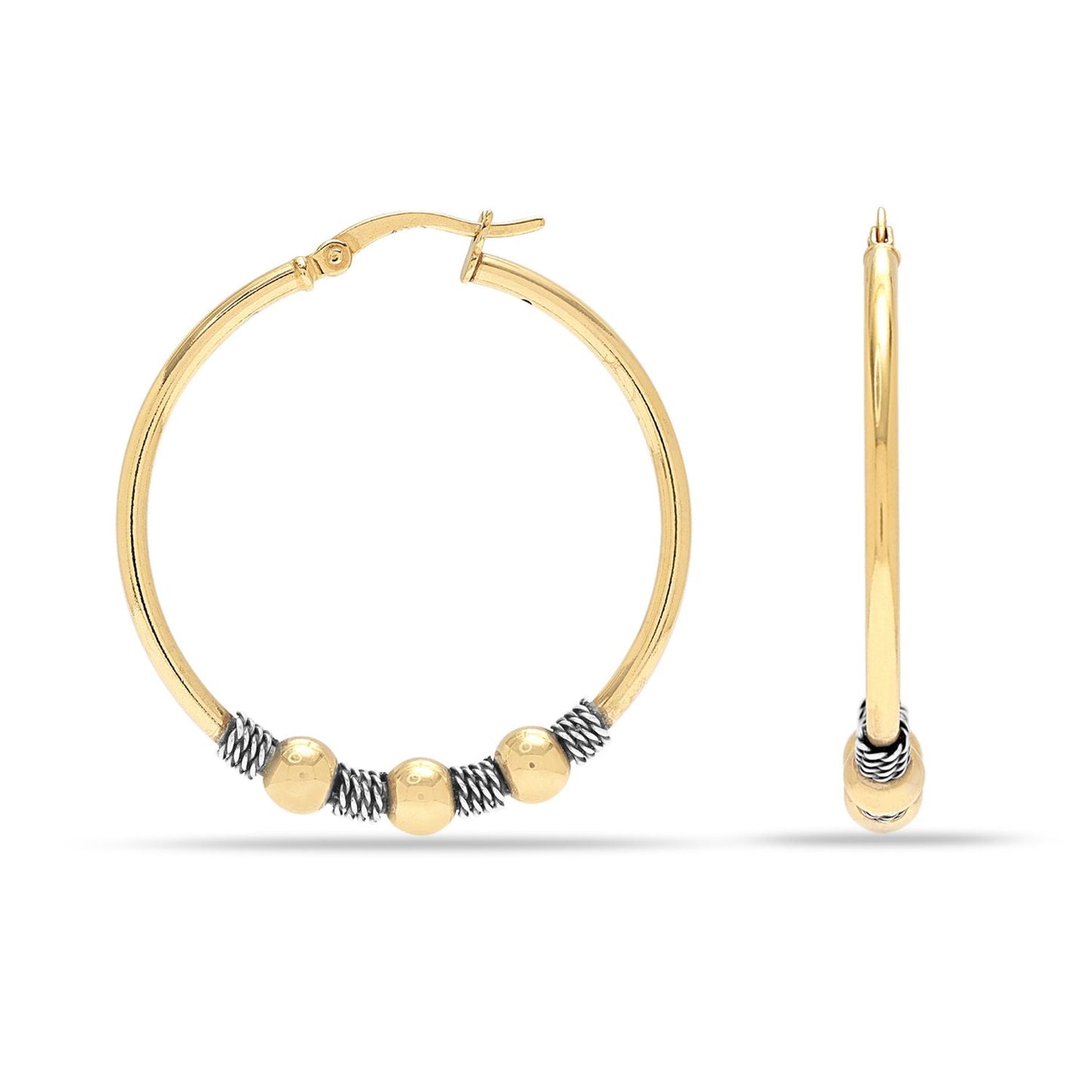 925 Sterling Silver 18K Gold-Plated Balinese Round Click-Top Hoop Earrings for Women 35MM