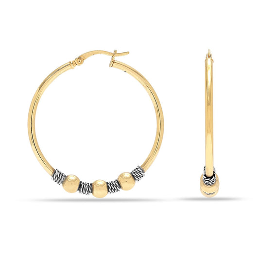 925 Sterling Silver 18K Gold-Plated Balinese Round Click-Top Hoop Earrings for Women 35MM