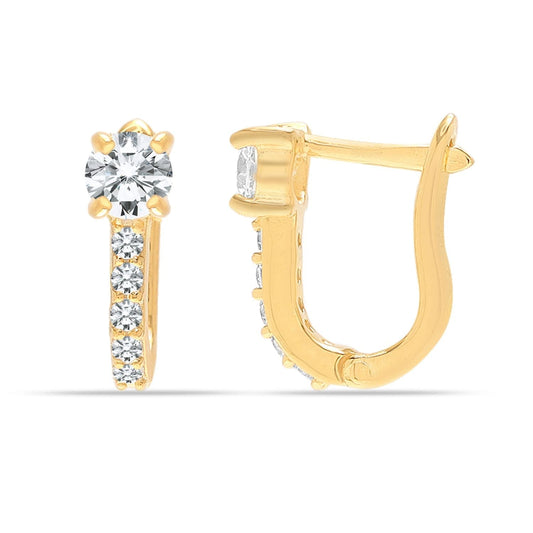 925 Sterling Silver 18K Gold-Plated Post Cubic Zirconia Huggie Hoop Earrings for Women Teen