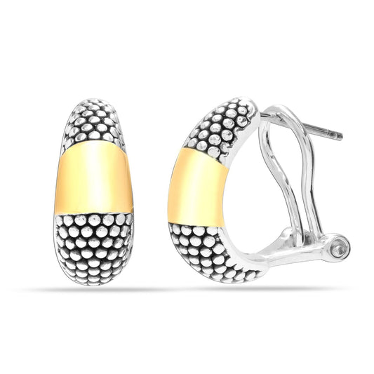 925 Sterling Silver Jewellery Antique Gold-Plated Bar Caviar Omega Back Earrings for Women