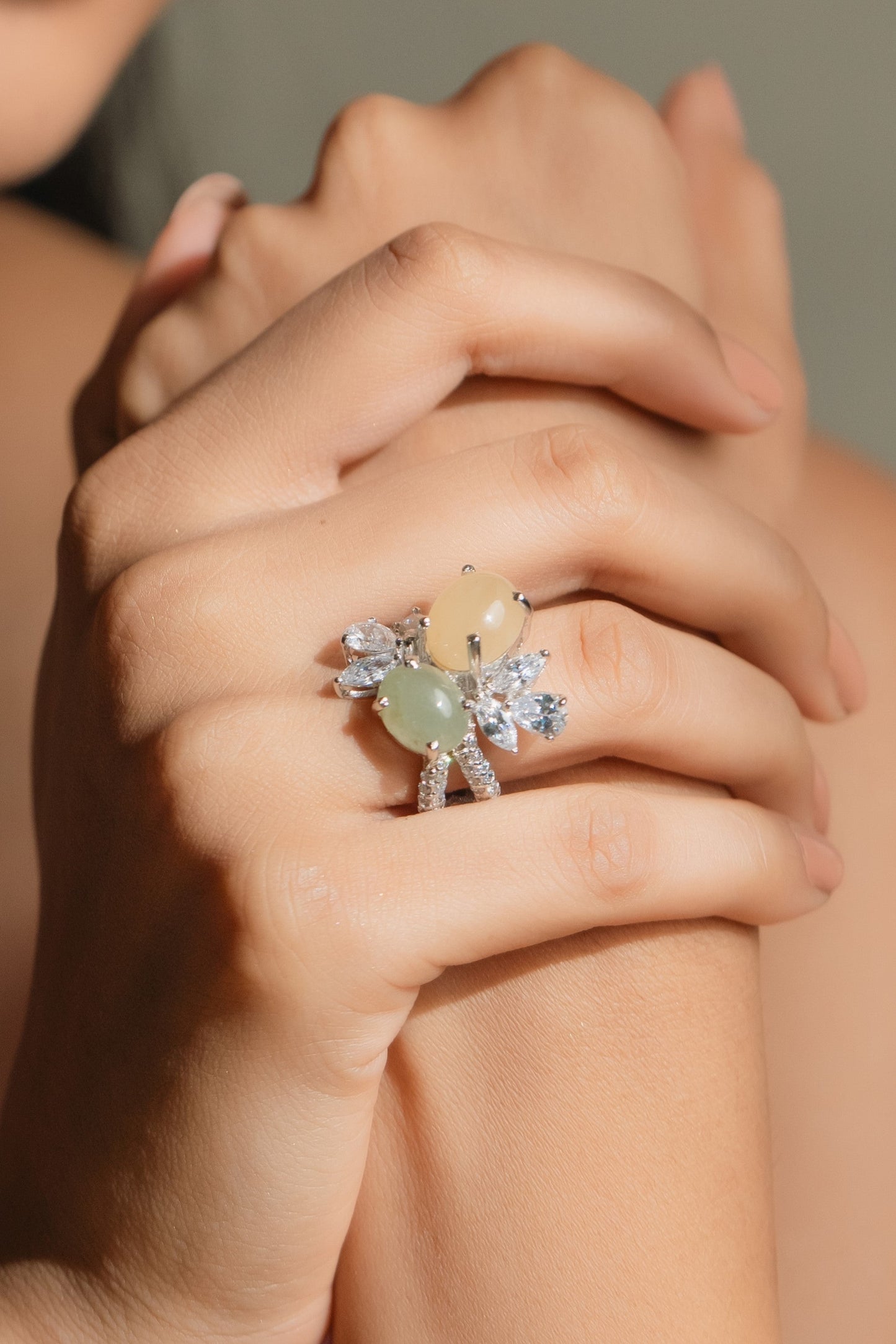 Sparkling Lemon Lime 925 Silver Ring with Semiprecious Stones