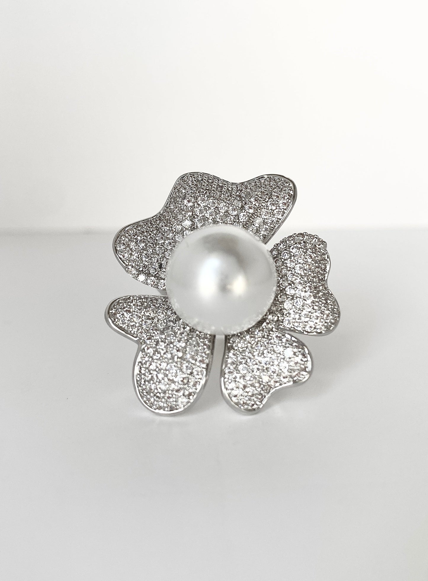 Floral Petals Ring in Silver Alloy with CZ & Semi-Precious Stones