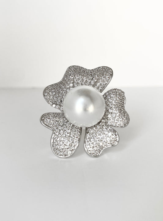 Floral Petals Ring in Silver Alloy with CZ & Semi-Precious Stones