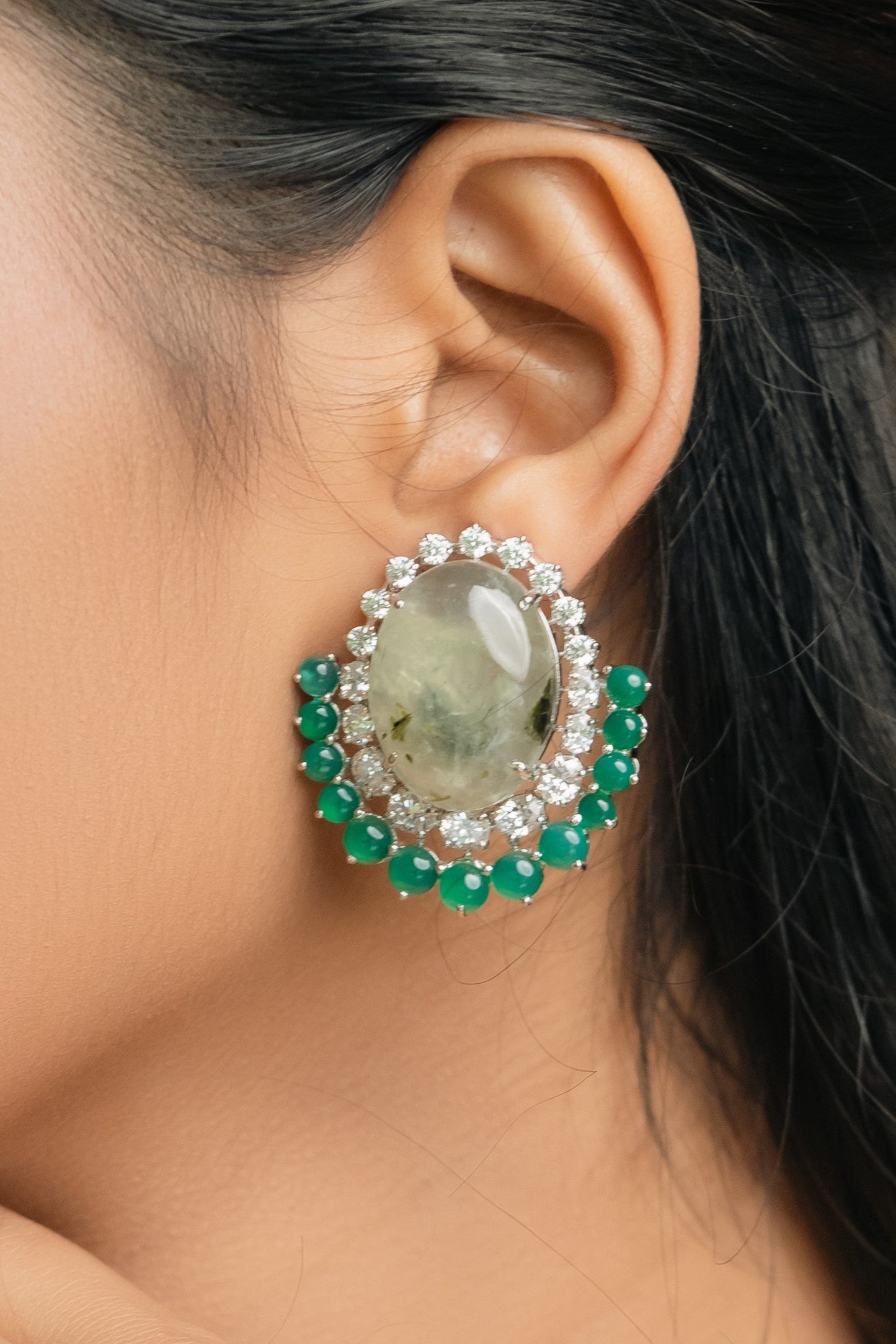 Oval Onyx Silver Studs