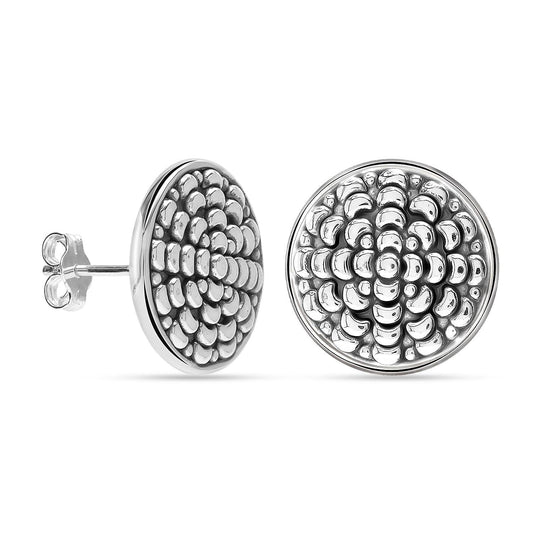 925 Steling Silver Antique Vintage Round Filigree Cut Chunky Stud Earrings for Women