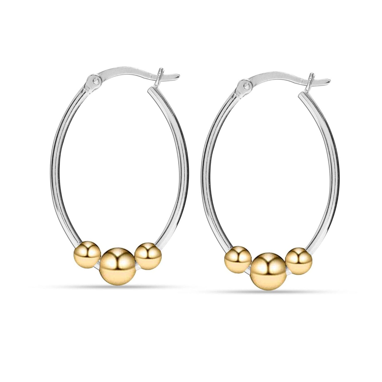 925 Sterling Silver Oval Two-Tone Hoop Earrings for Women