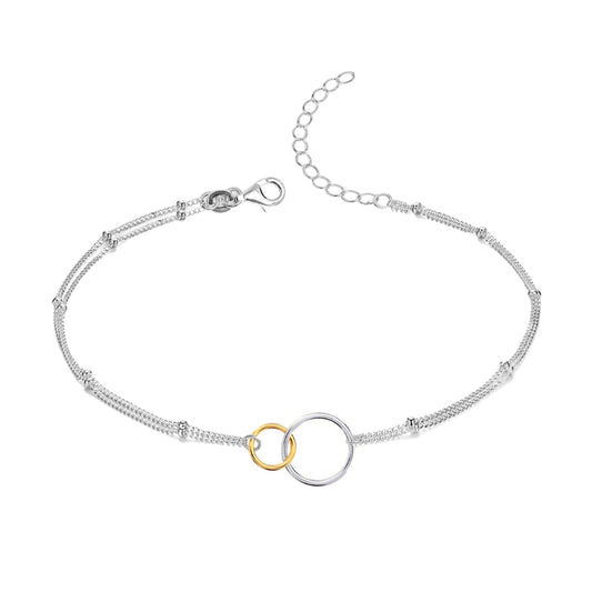 925 Sterling Silver 14K Yellow Gold-Plated Interlocking Adjustable Two-Tone Silver Bracelets for Women