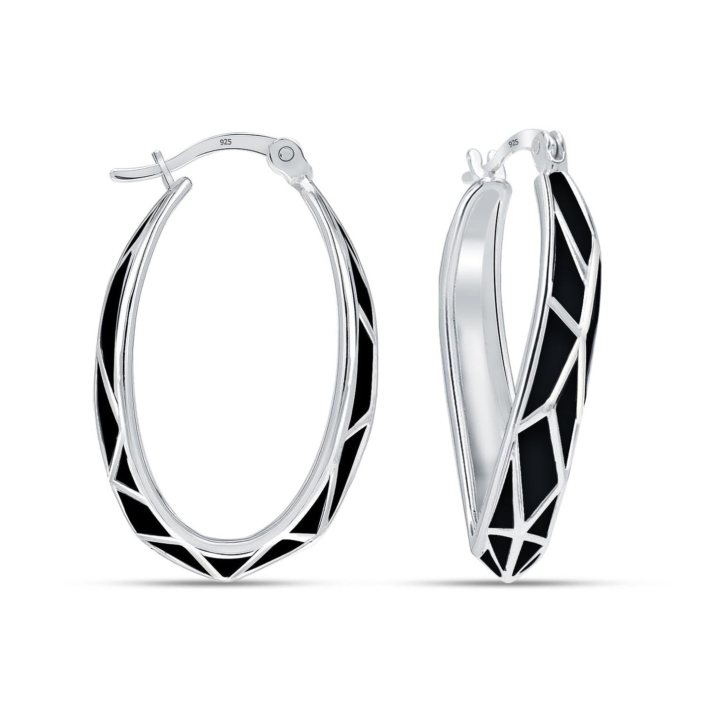 925 Sterling Silver Oval Twisted Hoop Earrings for Women