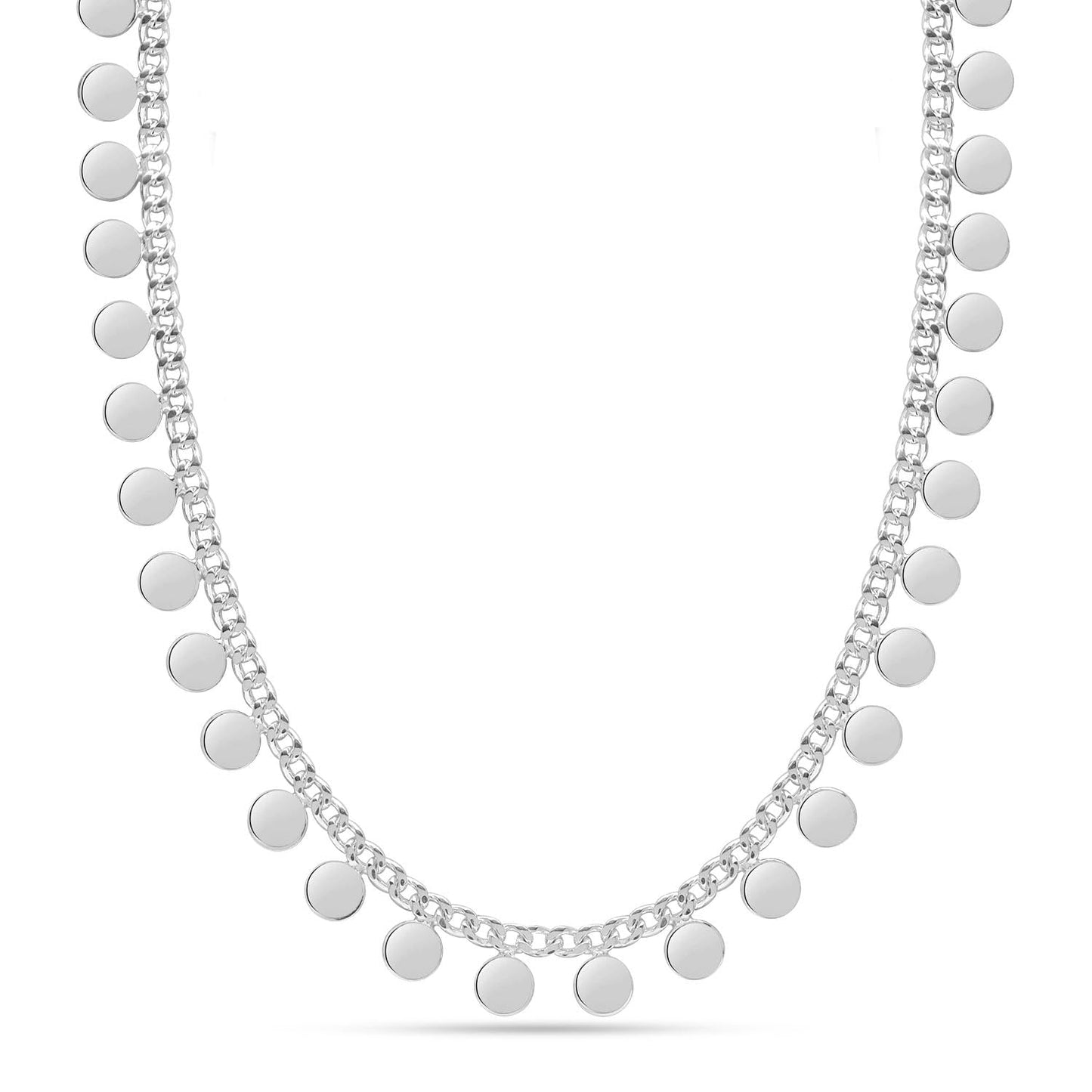 925 Sterling Silver Round Silver Multi Disc Charms Chain Necklace for Women