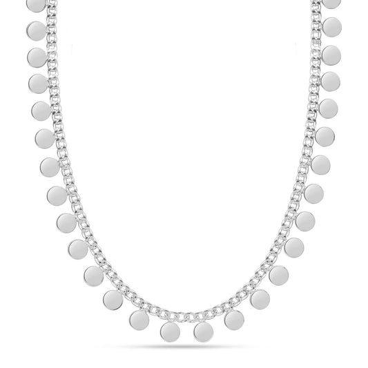 925 Sterling Silver Round Silver Multi Disc Charms Chain Necklace for Women
